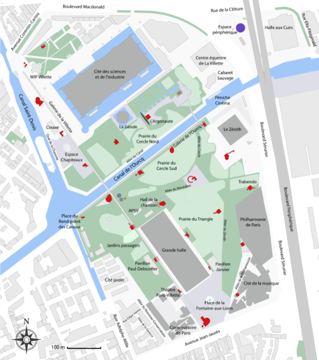 Fonte: Wikipedia. Mappa del Parc de la Villette