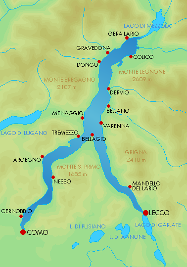 Fonte: Wikipedia. Mappa del Lago di Como
